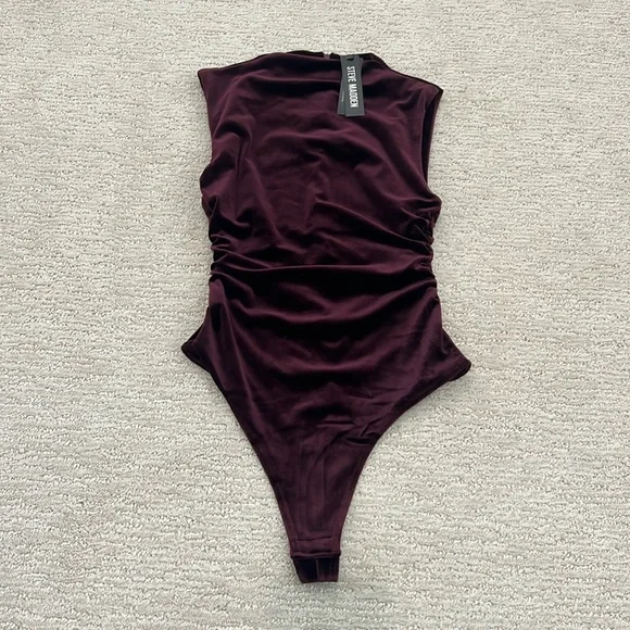 Steve Madden Esen Burgundy Wine Stretch Velvet Mock Neck Tank Bodysuit NWT - Picture 5 of 9